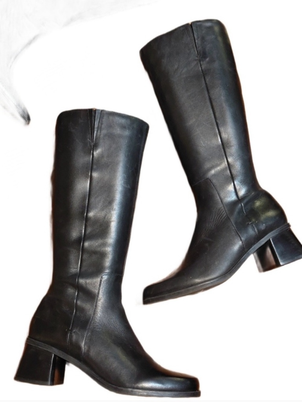 Naturalizer Black Leather Knee High Boots Size 7 Block Heel